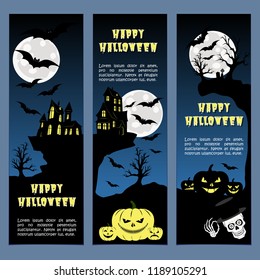 Halloween banners leaflets blue gradient vector set