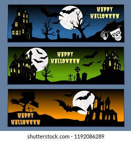 Halloween banners leaflets blue, green and orange gradient vector set high quality