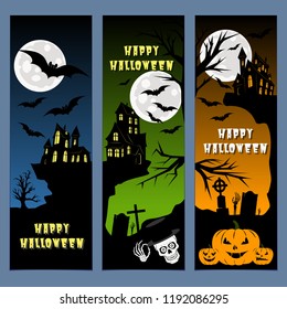 Halloween banners leaflets blue, green and orange gradient vector set high quality