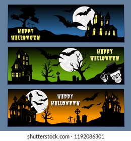 Halloween banners leaflets blue, green and orange gradient vector set high quality