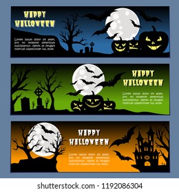Halloween banners leaflets blue, green and orange gradient vector set high quality