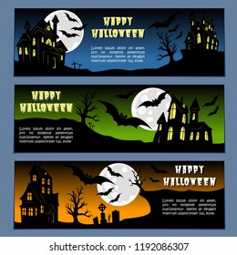 Halloween banners leaflets blue, green and orange gradient vector set high quality