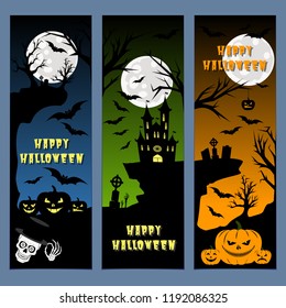 Halloween banners leaflets blue, green and orange gradient vector set high quality