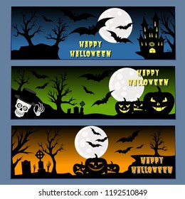 Halloween banners leaflets blue, green and orange gradient vector set high quality