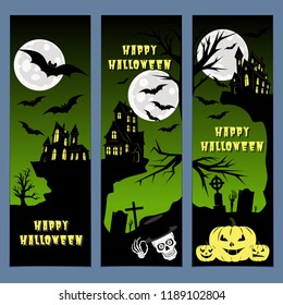 Halloween banners leaflets green gradient vector set