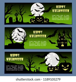 Halloween banners leaflets green gradient vector set