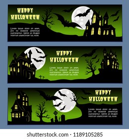 Halloween banners leaflets green gradient vector set