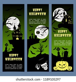 Halloween banners leaflets green gradient vector set