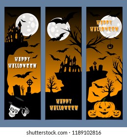 Halloween banners leaflets orange gradient vector set