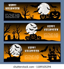 Halloween banners leaflets orange gradient vector set