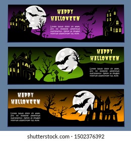 Halloween banners leaflets purple, green and orange gradient vector set