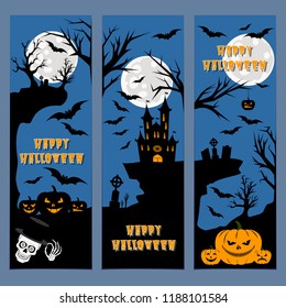 Halloween banners leaflets vector blue set
