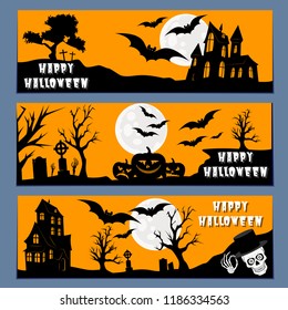Halloween banners leaflets vector orange set