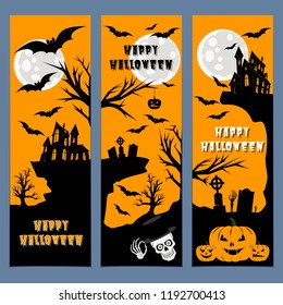 Halloween banners leaflets vector orange set