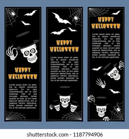 Halloween banners leaflets vector skeleton skulls set