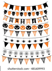 Halloween banners in orange and black. Bunting background and flags.