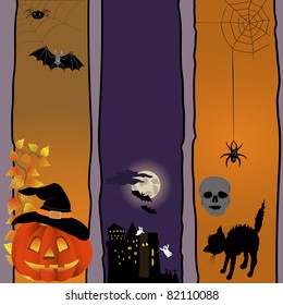 Halloween banners with pumpkin, spooky and cat. Vector.