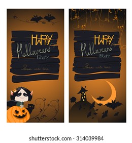 Halloween Banners Set. Vector Illustration. Trick or Treat Stickers. Halloween Party Invitation