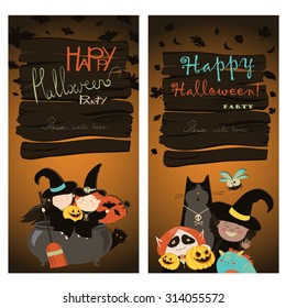 Halloween Banners Set. Vector Illustration. Trick or Treat Stickers. Halloween Party Invitation