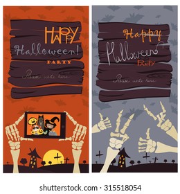 Halloween Banners Set. Vector Illustration. Trick or Treat Stickers. Halloween Party Invitation