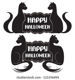 Halloween banners with two black cats. Vector illustration