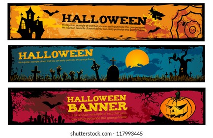 Halloween banners. Vector template banners created with the most popular silhouettes Halloween.