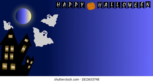 Halloween Banners wiht ghosts, moon and black house