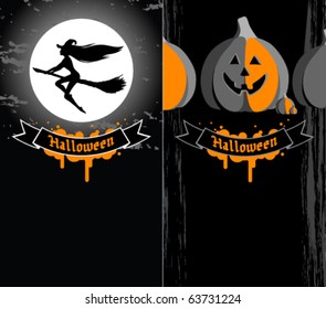 Halloween banners with witch and pumpkins