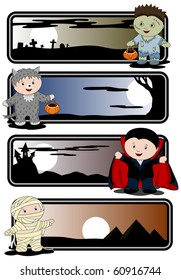 Halloween banners - zombie, mummy, werewolf and vampire