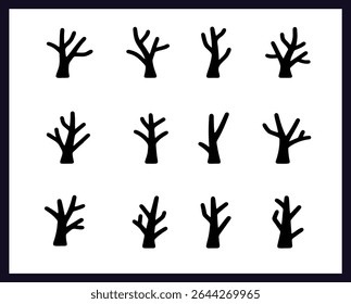 Halloween Bare Tree Silhouettes Vector Icons ,image set, icon set
