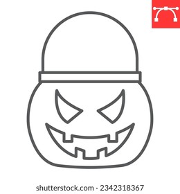 Halloween basket line icon, halloween and holiday, halloween bucket vector icon, creepy bag vector graphics, editable stroke outline sign, eps 10.