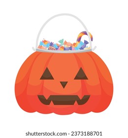 Halloween basket with sweets on white background