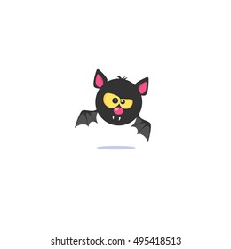 Halloween bat. Black bat. Bat with yellow eyes. Bat icon. Bat Vector illustratio. Bat flies. Cartoon bat.