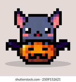 halloween bat cartoon characters in pixel art
