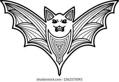Halloween bat character. Cute funny outline hand drawn icon. Horror, creepy flying vampire. Spooky animal. Vector illustration isolated on white background.