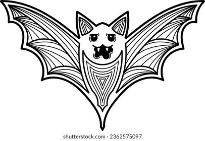 Halloween bat character. Cute funny outline hand drawn icon. Horror, creepy flying vampire. Spooky animal. Vector illustration isolated on white background.
