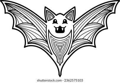 Halloween bat character. Cute funny outline hand drawn icon. Horror, creepy flying vampire. Spooky animal. Vector illustration isolated on white background.