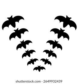 Halloween bat clip art graphic resources. Bat silhouette flying in v shape vector isolated in white background