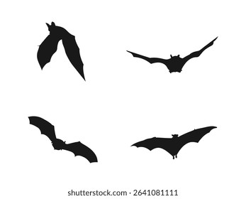 Halloween bat collection, bat flock, Halloween element, vector black bat. Silhouettes of bats in flight against a white background.