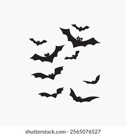 Halloween bat collection,halloween bat element, bat flock halloween element, vector black bat,