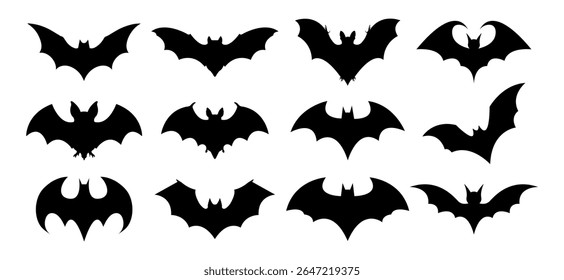 Halloween bat collection,halloween bat element.Bat flock halloween element, vector black bat. Halloween black flying vampire bats.
