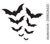 Halloween bat collection,halloween bat element, bat silhouette, black and white halloween bat illustration