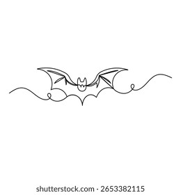 Halloween bat  continuous one line drawing of outline vector illustration
