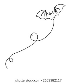 Halloween bat  continuous one line drawing of outline vector illustration