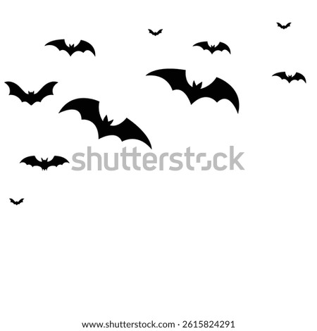 Halloween bat element, Halloween bat flock collection  element, vector black bat, Silhouette of a Black Bat in Flight. Spooky