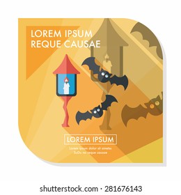 Halloween bat flat icon with long shadow,eps10
