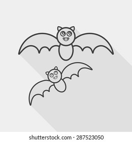 Halloween bat flat icon with long shadow, line icon