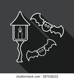 Halloween bat flat icon with long shadow, line icon