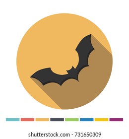 Halloween bat flat icon with long shadow. Vector Illustration.