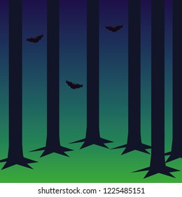 halloween bat flying in forest darkness scene